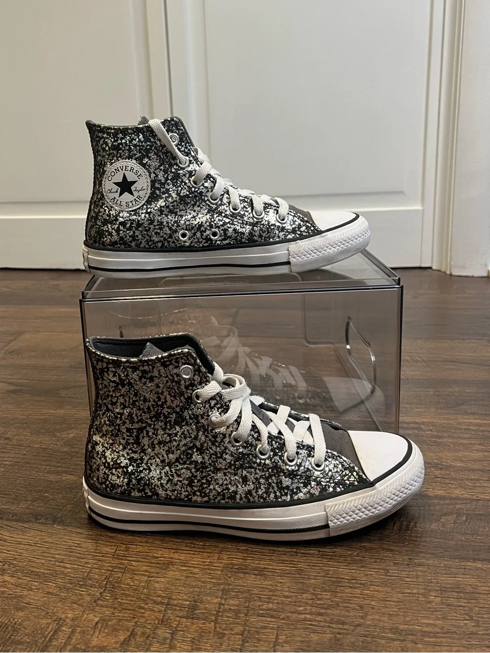 Converse Kids Black and White Glitter High Top Sneakers